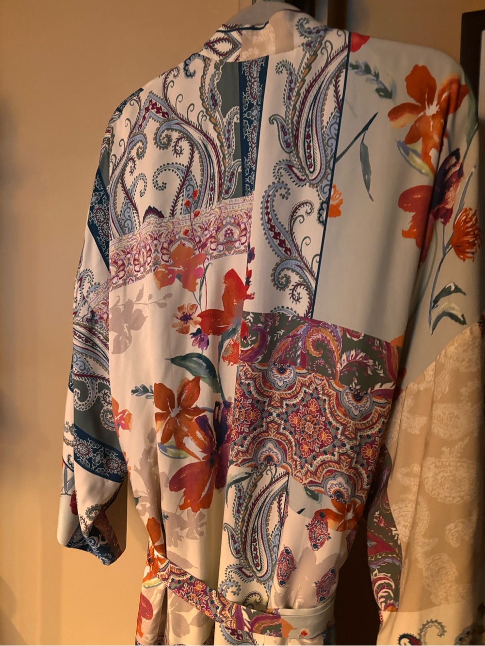 Chico's Cream Satin jacket with Green and Orange Paisley Floral Print - Picture 7 of 8